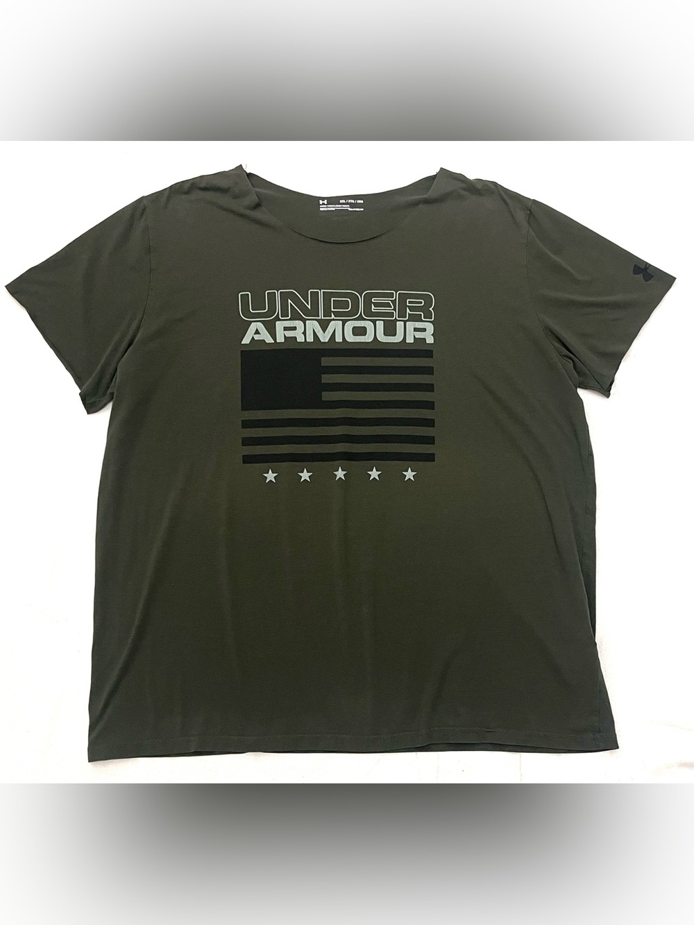 Under Armour Olive Army Green Freedom Flag Graphic Logo T-Shirt 2XL Top